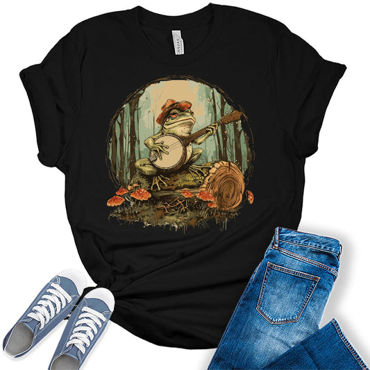 Women's Frog Shirt Cottagecore Mushroom Graphic Tees