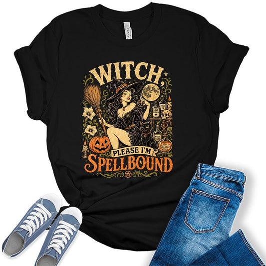 Women's Halloween Shirt Witch Graphic Tees Funny Witch Please Sarcastic Short Sleeve Bella Tops