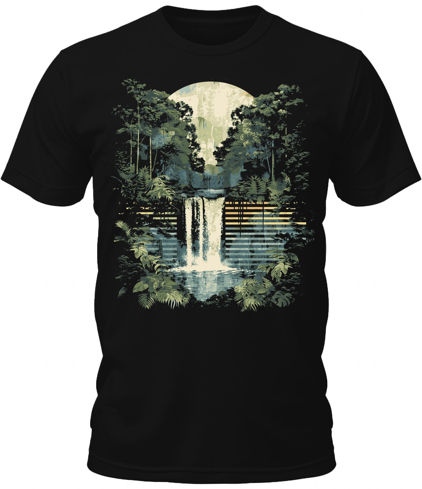 Mens Trendy Forest Waterfalls Graphic Tee Cool Premium Tshirt