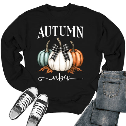 Women's Autumn Vibes Thanksgiving Pumpkin Crewneck Sweatshirt