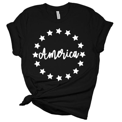 America Stars Patriotic Women's 4th Of July Graphic Tee