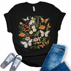 GyftWear Womens Floral Shirts Wildflower Vintage Graphic Tees Spring Short  Sleeve Cottagecore T Shirts Bella Summer Tops Black, X-Small at   Women's Clothing store