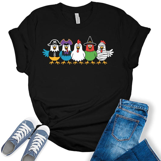 Chicken Shirt Cute Halloween Graphic Tees Short Sleeve Bella Plus Size Tops