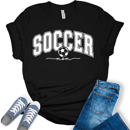 Soccer Mom Shirts for Women Letter Print T Shirts Trendy Plus Size Graphic Tees