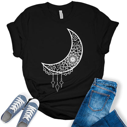 Mandala Crescent Moon Graphic Tees