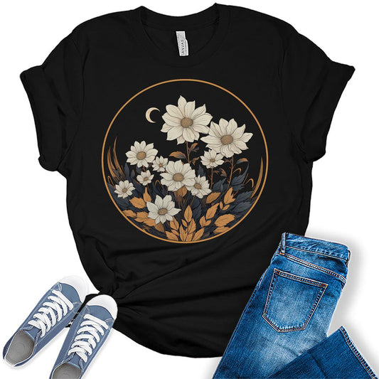 Summer Shirts Floral Vintage Graphic Tees Spring Short Sleeve Cottagecore T Shirts Teen Tops