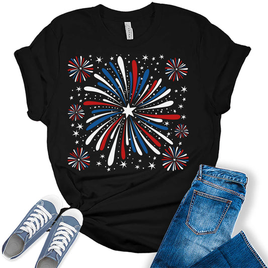Womens 4th Of July Trendy Fireworks Patriotic Graphic Tees