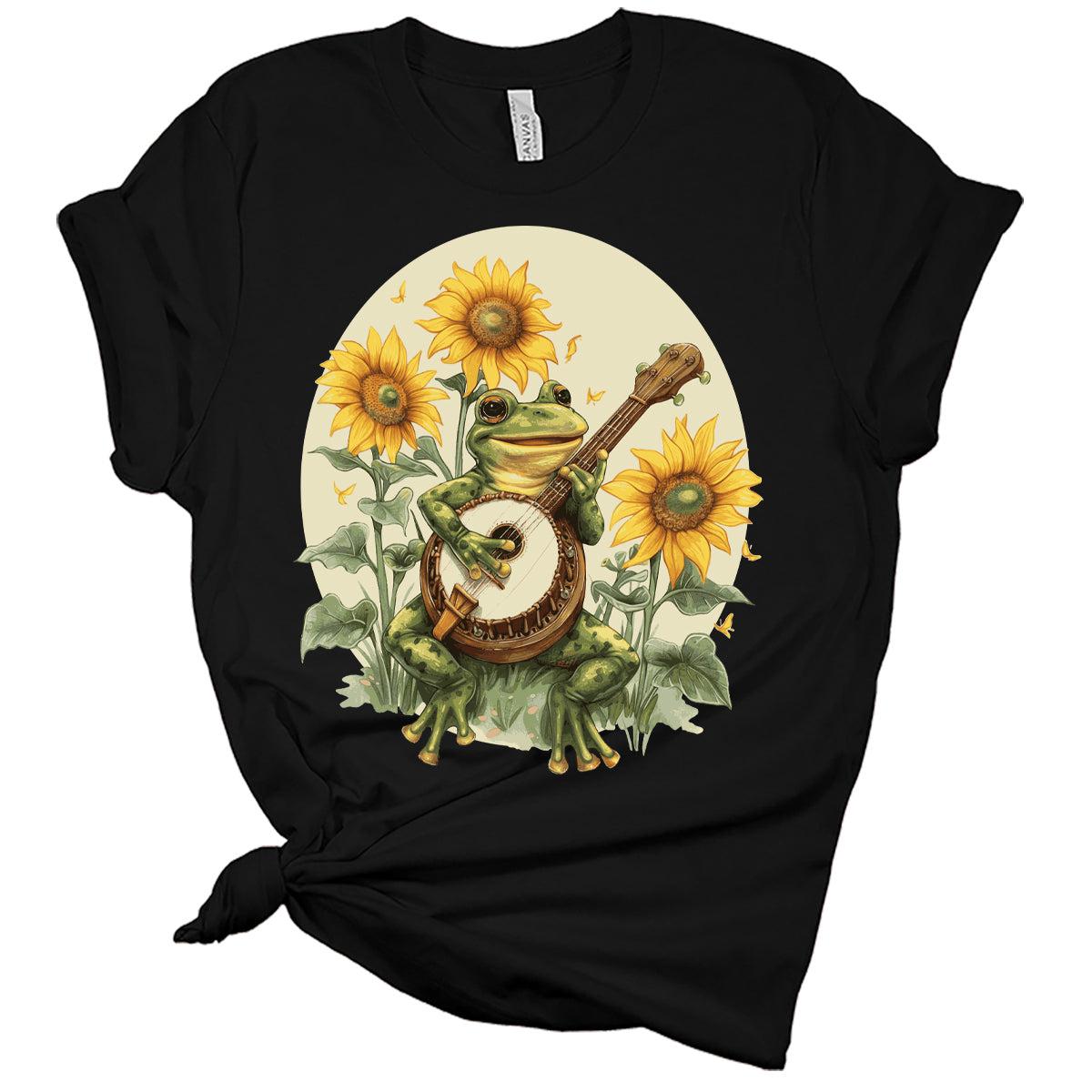 Frog Playing Banjo Sunflower Graphic T-Shirt