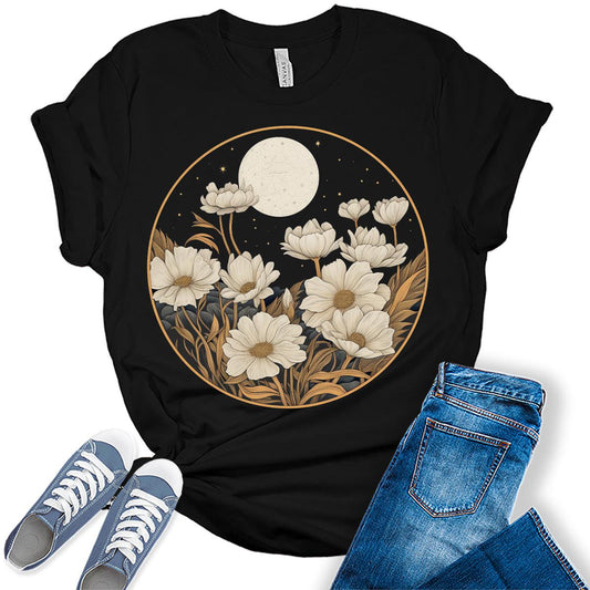 Womens Summer Shirts Wildflower Vintage Graphic Tees Spring Short Sleeve Trendy T Shirts Bella Summer Tops