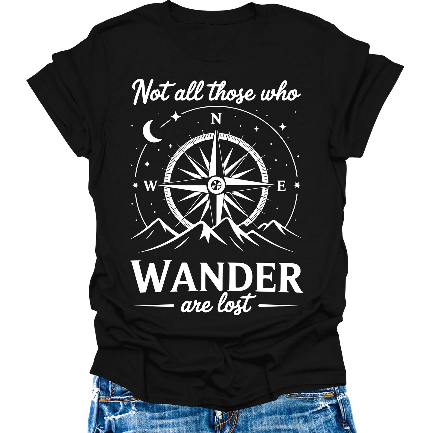 Not All Those Who Wander Are Lost Shirt Camping Hiking Tops Short Sleeve Womens Graphic Tees