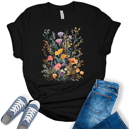 Floral Shirts Summer Flower Graphic Tee For Women Bella Vintage Cottagecore Plus Size Tops