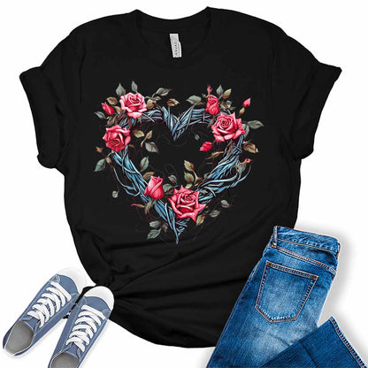 Womens Floral Vine Heart Shirt Cute Tshirts Bella Graphic Tees Casual Short Sleeve Summer Tops