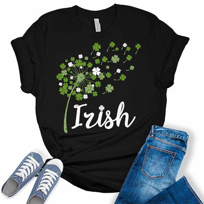 Irish Dandelions T Shirt St Patricks Day Shirt Womens Shamrock Graphic Tees