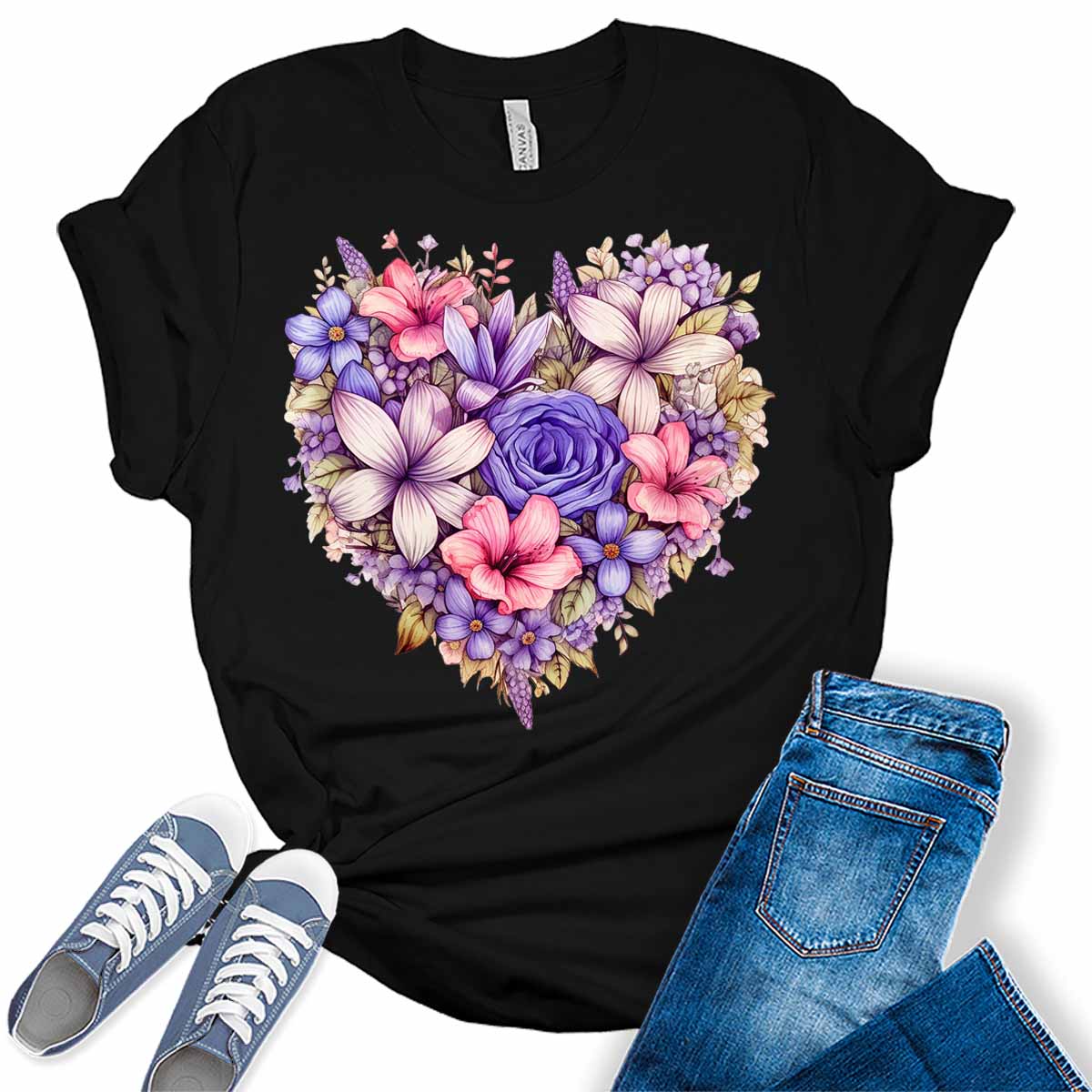 Heart Shirt for Women Cute Floral Spring T Shirt Trendy Plus Size Summer Graphic Tees