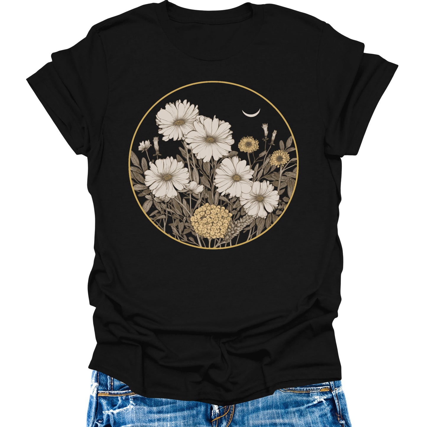 Women's Boho Wildflower Shirt Vintage Floral Botanical Graphic Tees Short Sleeve Tops