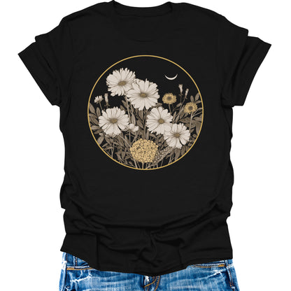 Women's Boho Wildflower Shirt Vintage Floral Botanical Graphic Tees Short Sleeve Tops