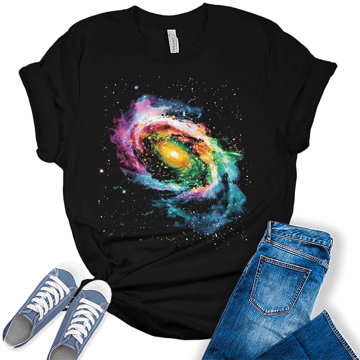 Womens Galaxy Outer Space Trendy Graphic Tees