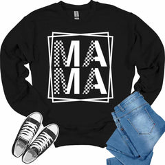 Mama Crewneck Sweatshirt Checkeetter Print Tops for Women