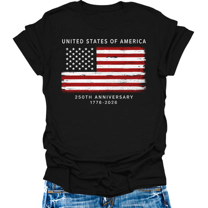 Women's 250 Anniversary USA Shirt Patriotic Crewneck Pullover Tops Short Sleeve T Shirt America Graphic Tee