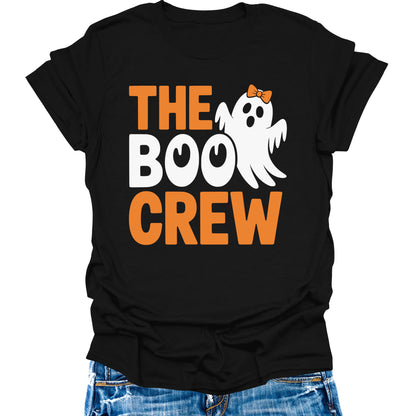 Boo Crew Shirt Halloween T-Shirts for Women Funny Ghost Squad Girls Graphic Tees