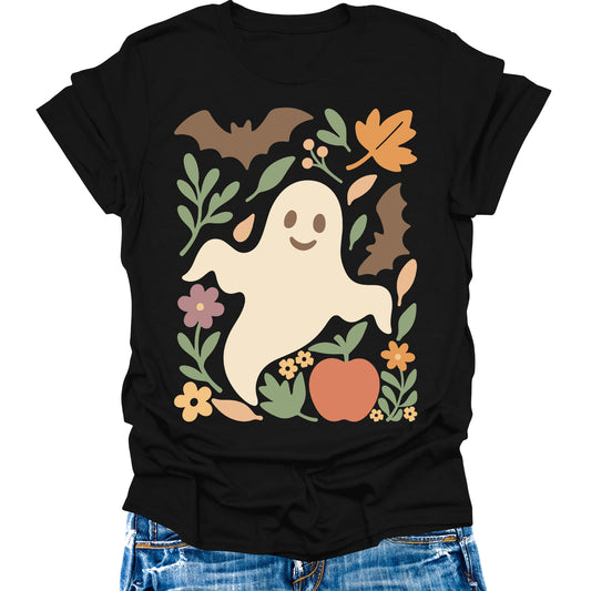 Halloween Ghost Shirts Vintage Boho Womens Fall T-Shirts Cute Graphic Tees Thanksgiving Tops - Halloween 64000