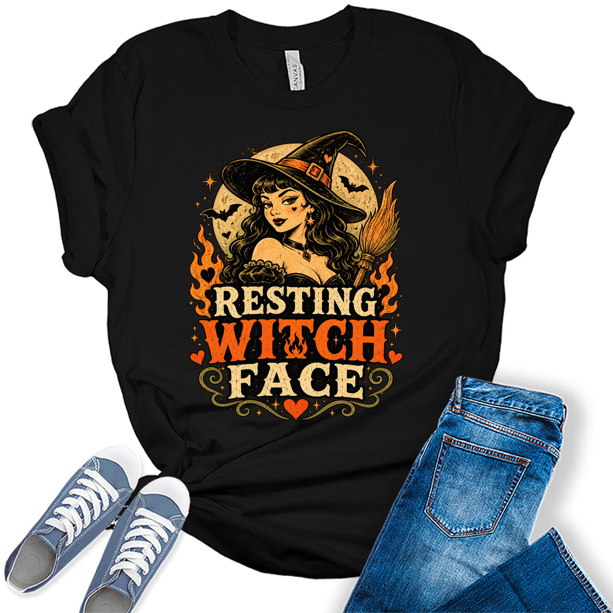 Women's Halloween Shirt Witch Graphic Tees Funny Sarcastic Short Sleeve Bella Tops