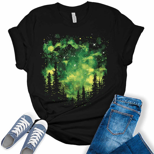Women's Saint Patrick's Day Northern Lights Night Sky Graphic Tees