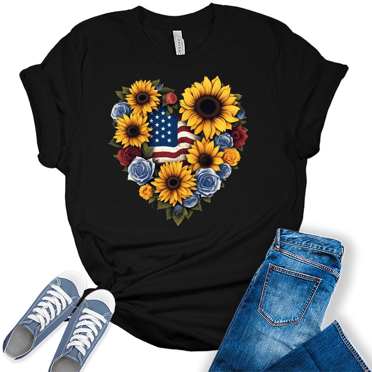 Sunflower 4th of July Shirts For Women Patriotic Graphic Tees