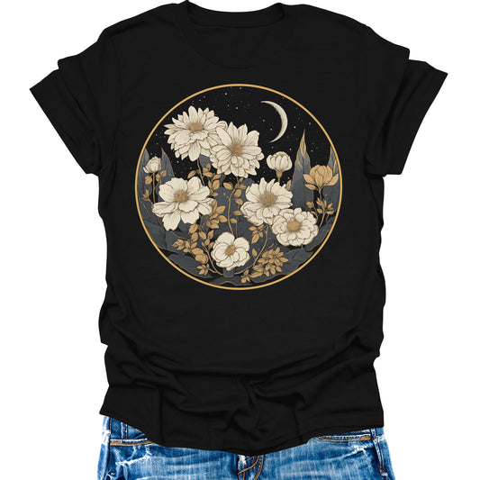 Womens Wildflower Shirt Vintage Graphic Tees Fall Short Sleeve T Shirts Casual Plus Size Tops