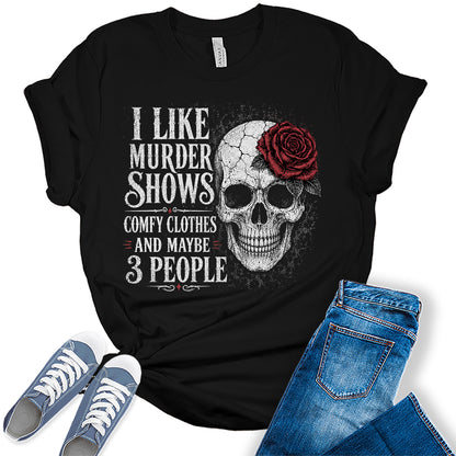 Women's Halloween Shirt Fall Graphic Tees Funny Sarcastic Murder Shows Short Sleeve Bella Tops