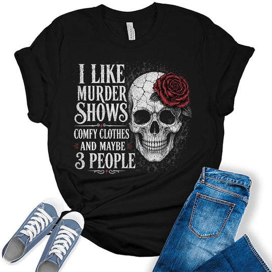 Women's Halloween Shirt Fall Graphic Tees Funny Sarcastic Murder Shows Short Sleeve Bella Tops