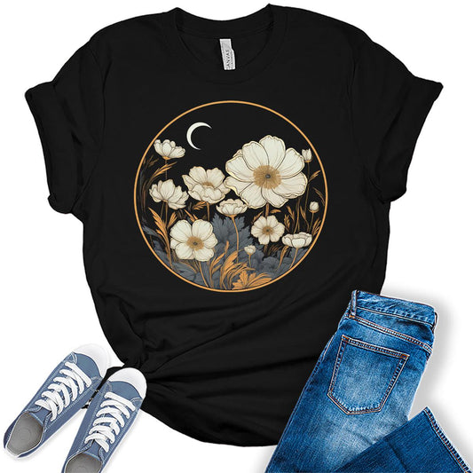 Vintage Floral Shirts Flower Graphic Tees Spring Short Sleeve Cottagecore T Shirts Bella Summer Tops