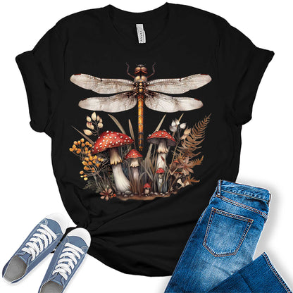 Trendy Dragonfly Summer Mushroom Womens Graphic Tees