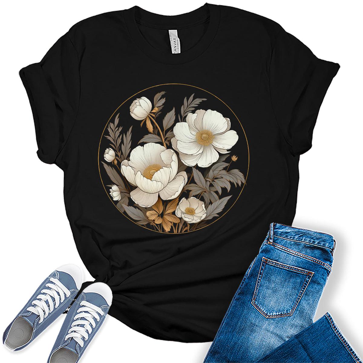 Women's Vintage Flowers Shirt Casual Boho Floral Printed T-Shirt Sunflower Wildflowers Graphic Tees Tops for Girl