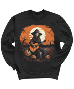 Scarecrow Playing Guitar Halloween Jack-o-lantern Crewneck Sweatshirt