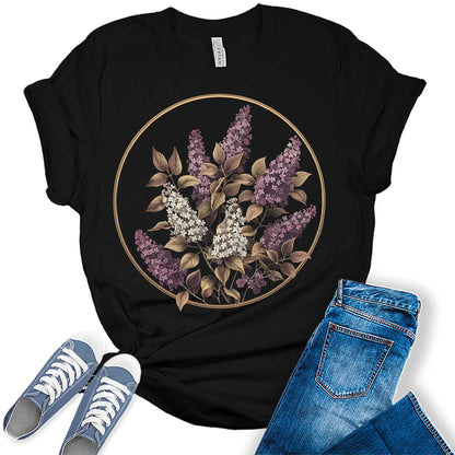 Trendy Purple Floral Circle Graphic Tees for Women