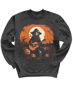 Scarecrow Playing Guitar Halloween Jack-o-lantern Crewneck Sweatshirt