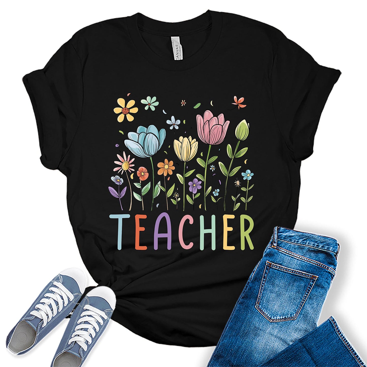 Beautiful Teacher Floral Graphic Tees for Women