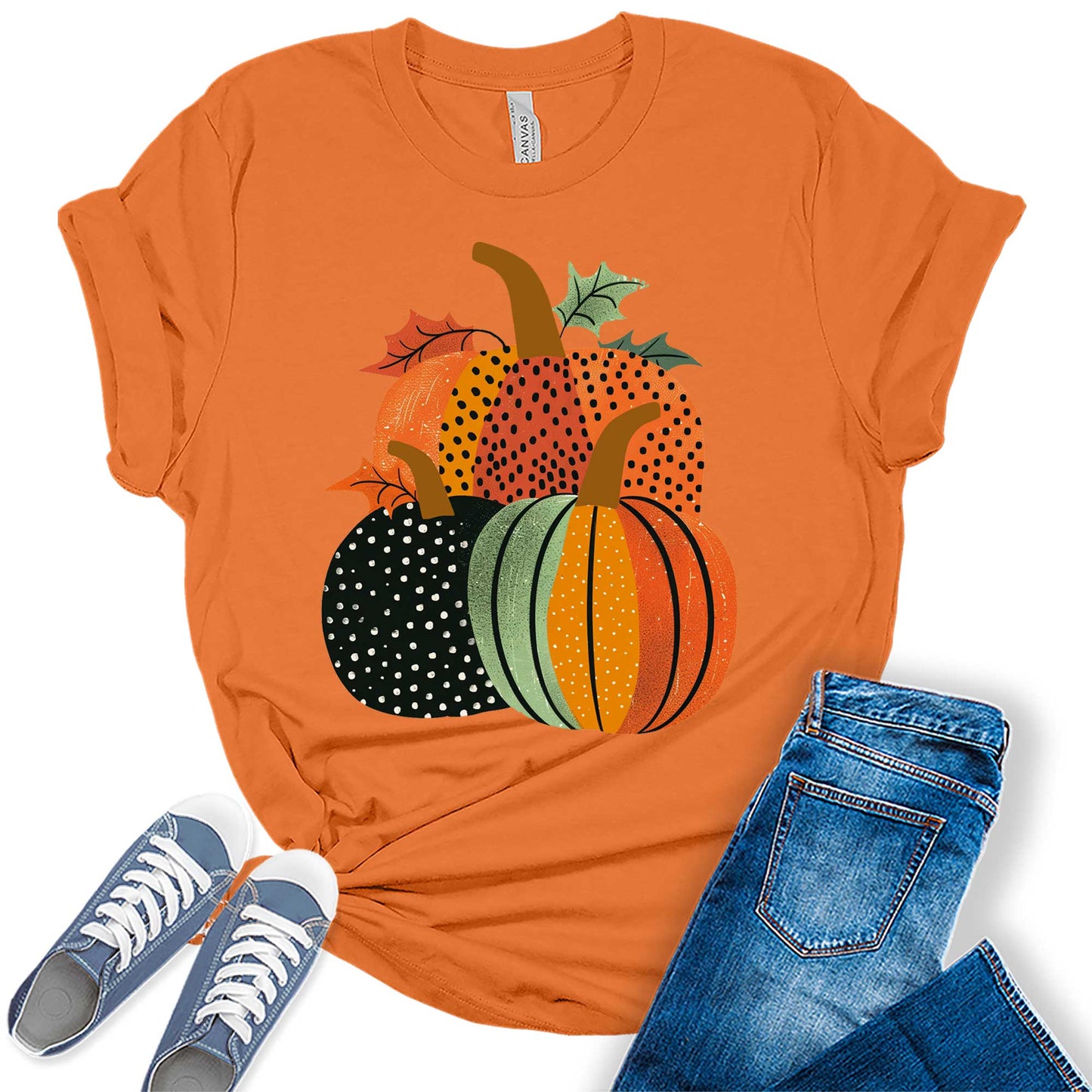 Autumn Pumpkin Thanksgiving Shirt Cute Graphic Tees For Women