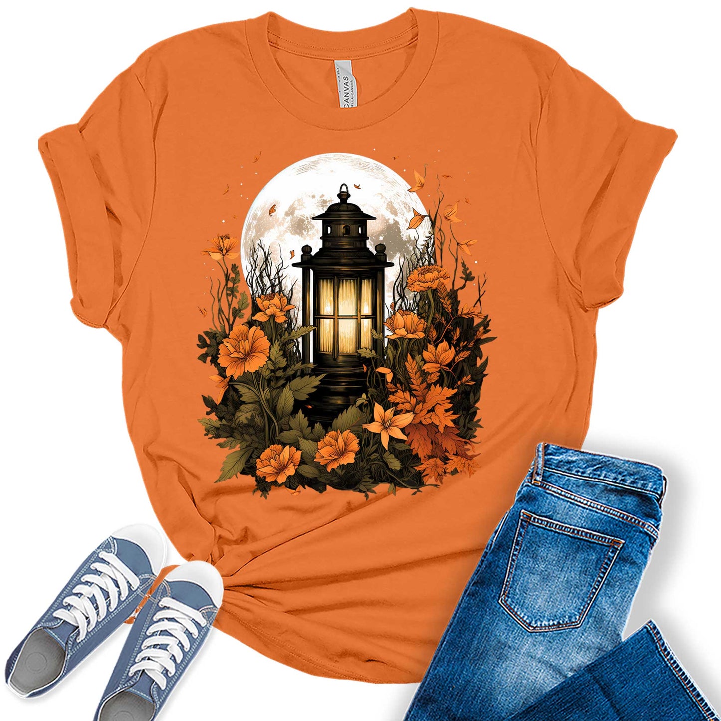 Fall Lantern Shirt Halloween Graphic Tees Short Sleeve Plus Size Tops For Women