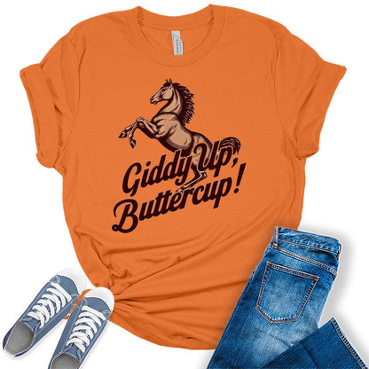 Western Outfit For Women Cowgirl Shirts Rodeo Giddy Up Buttercup Graphic Tees Bella Plus Sized Tops