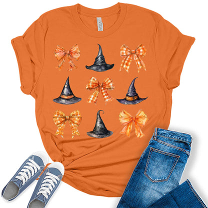 Witch Hat Coquette Halloween Graphic Tees for Women