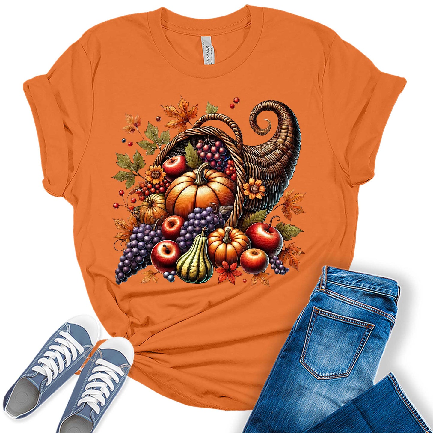 Cornucopia Fall Thanksgiving Graphic Tees For Women