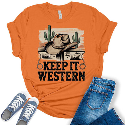 Western Outfit For Women Cowgirl Shirts Rodeo Keep It Western Graphic Tees Bella Plus Sized Tops