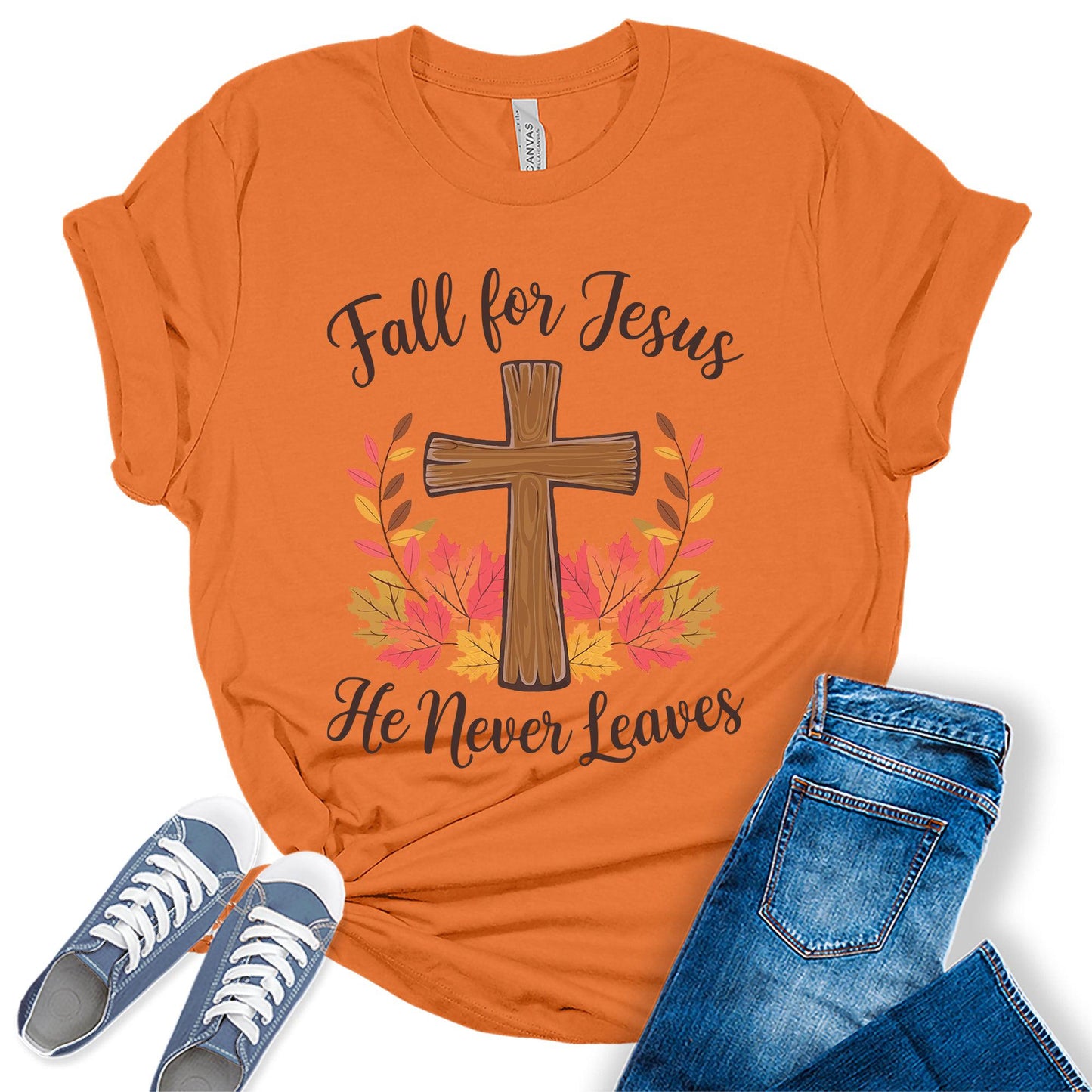 Womens Fall for Jesus Christians Cross Graphic Tees