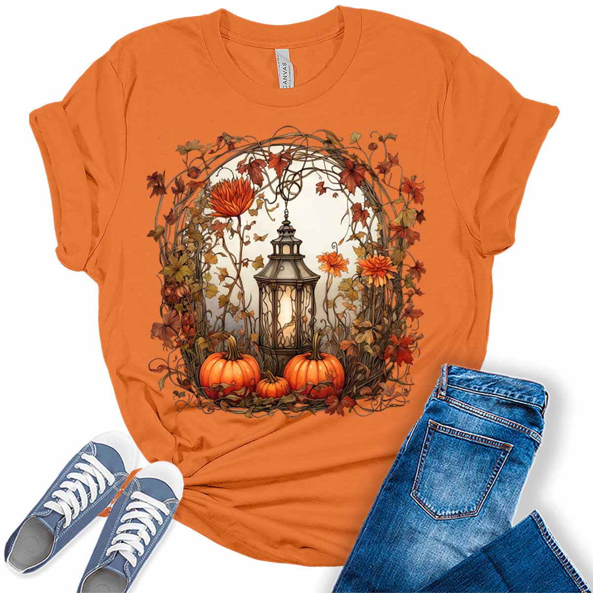 Fall Floral Lantern Pumpkin Women's Graphic Tee