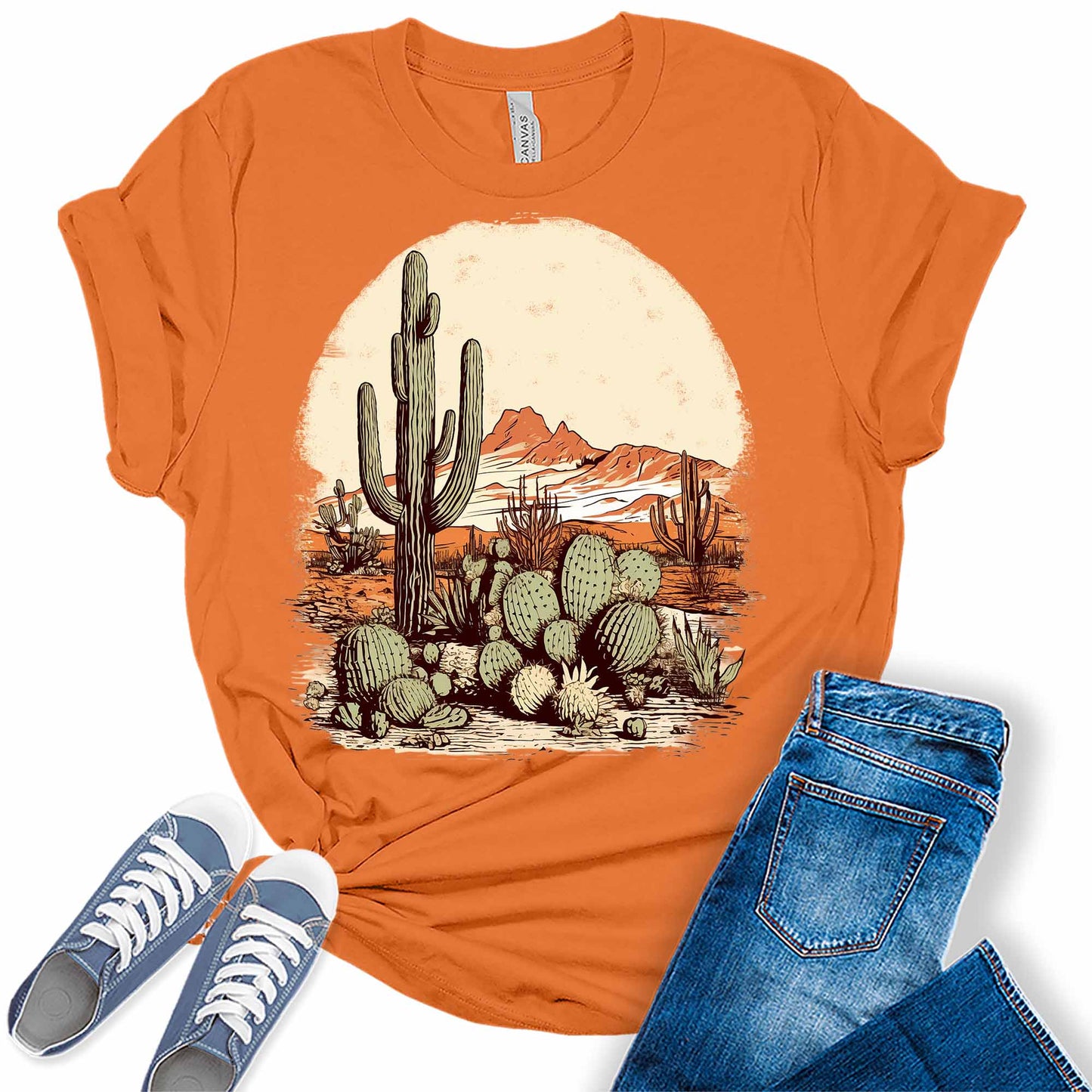 Country Concert Tops for Women Desert Cactus Western T Shirts Plus Size Summer Graphic Tees