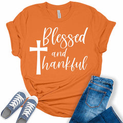 Blessed And Thankful Christian Cross Shirt For Women