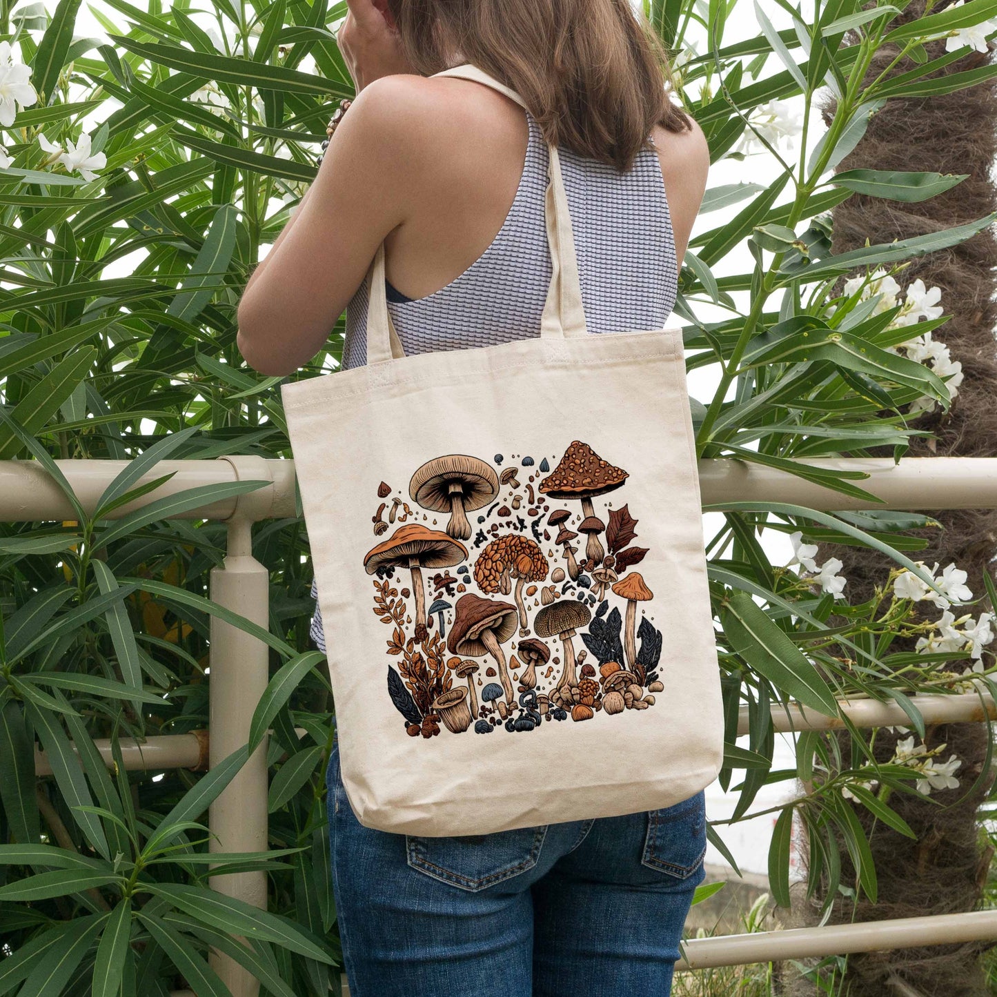 Cottagecore Mushroom Collage Tote Bag