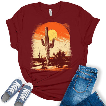 Western Shirts for Women Desert Vintage Cactus T Shirts Country Concert Tops Plus Size Graphic Tees